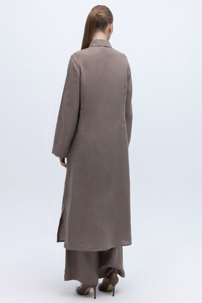 Nakış Detaylı Düğmeli Uzun Kap Mink - 2