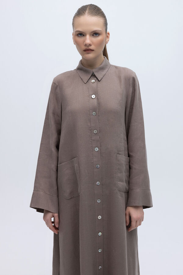 Nakış Detaylı Düğmeli Uzun Kap Mink - 3