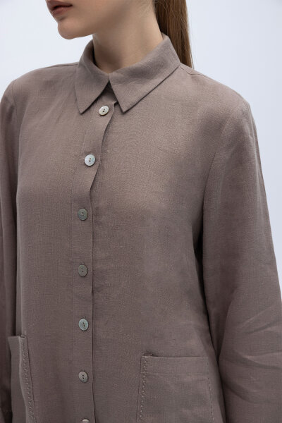 Nakış Detaylı Düğmeli Uzun Kap Mink - 4