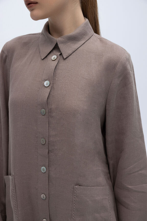 Nakış Detaylı Düğmeli Uzun Kap Mink - 4