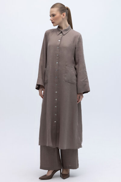 Nakış Detaylı Düğmeli Uzun Kap Mink - 5