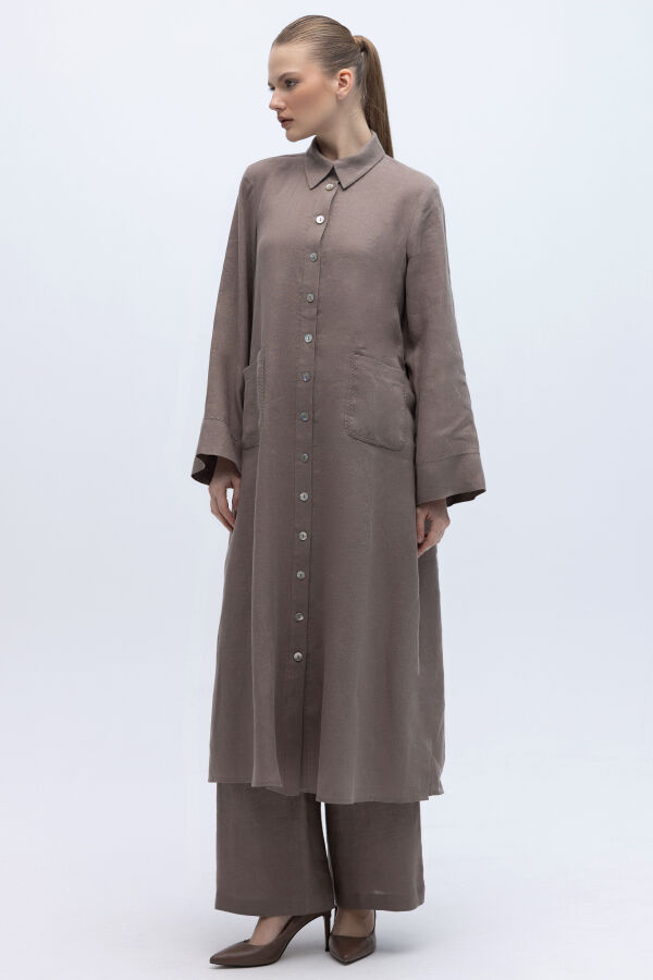 Nakış Detaylı Düğmeli Uzun Kap Mink - 5