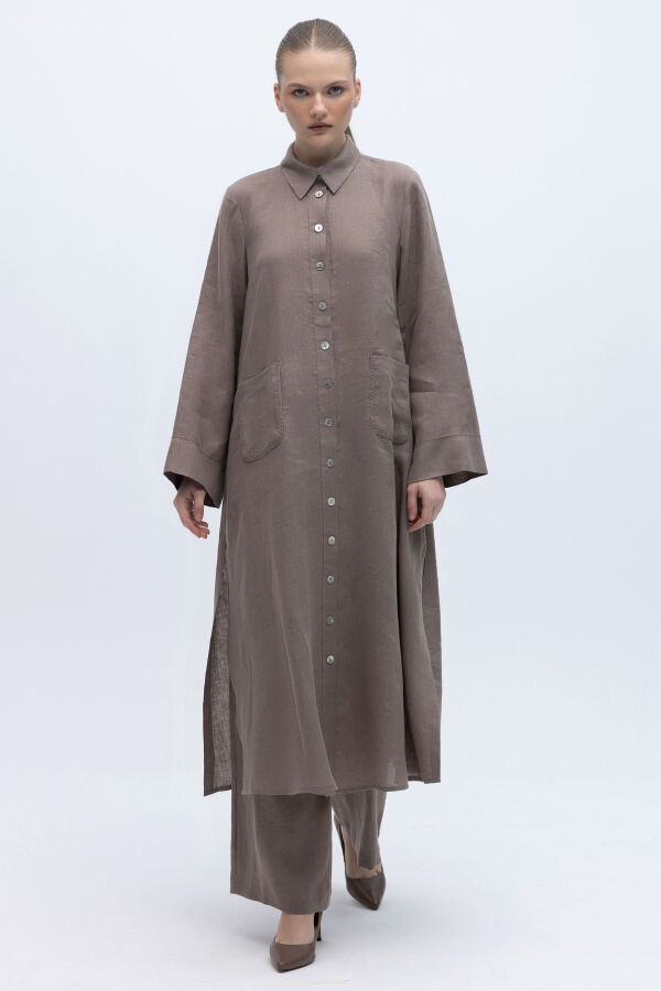 Nakış Detaylı Düğmeli Uzun Kap Mink - 6