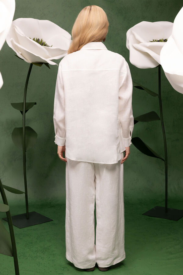 Nakış İşlemeli Keten Gömlek Ekru - 4