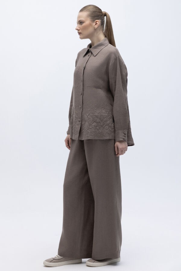 Nakış İşlemeli Keten Gömlek Mink - 2
