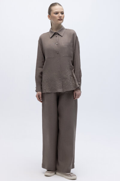 Nakış İşlemeli Keten Gömlek Mink - 3