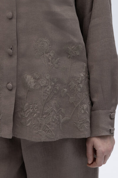 Nakış İşlemeli Keten Gömlek Mink - 5