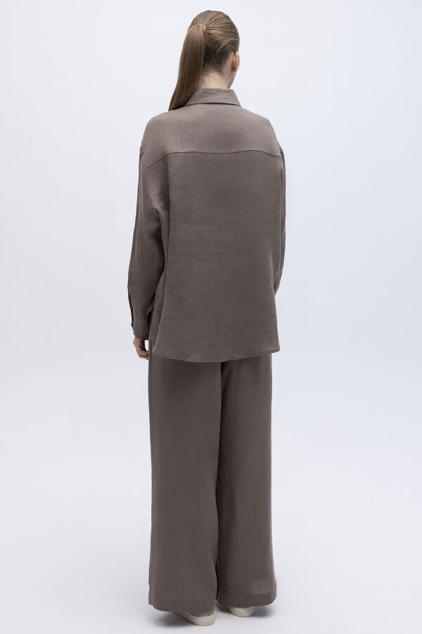 Nakış İşlemeli Keten Gömlek Mink - 6