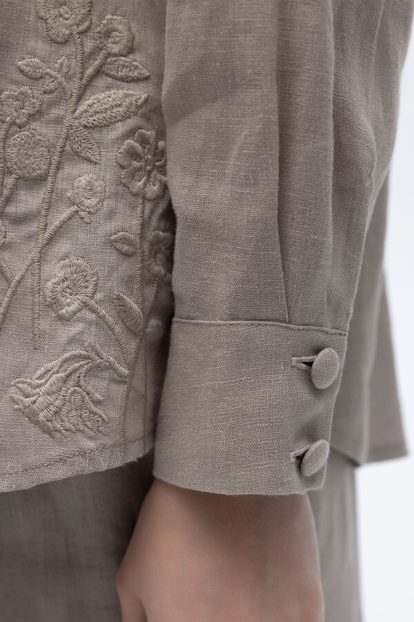 Nakış İşlemeli Keten Gömlek Stone - 3