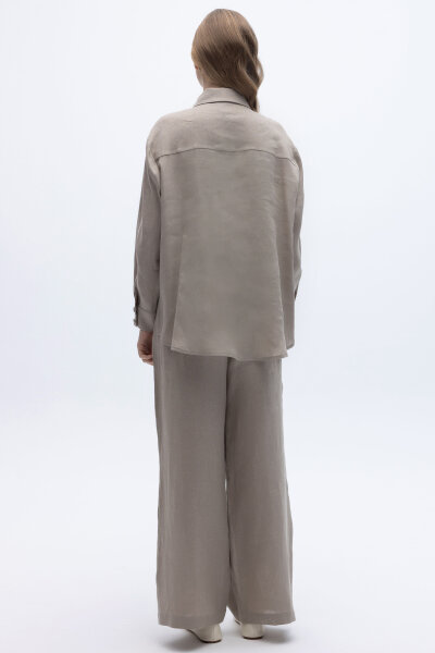 Nakış İşlemeli Keten Gömlek Stone - 4