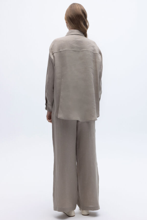 Nakış İşlemeli Keten Gömlek Stone - 4