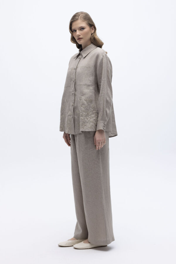 Nakış İşlemeli Keten Gömlek Stone - 6