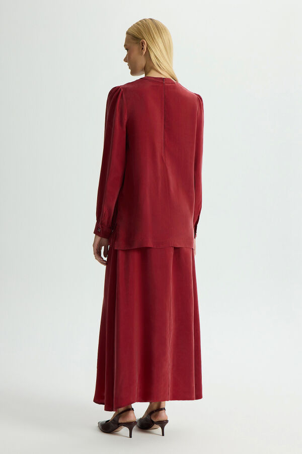 Ön Kısmı Aksesuarlı Cupro Tunik Cherry - 2