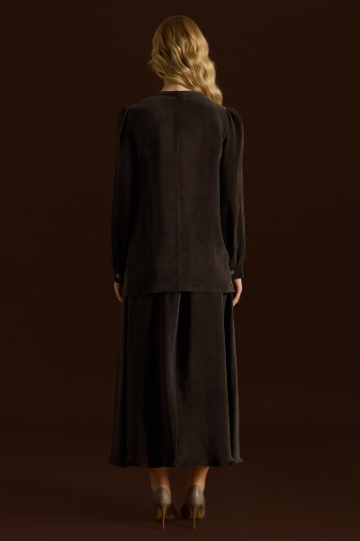 Ön Kısmı Aksesuarlı Cupro Tunik Kahverengi - MISS DALIDA (1)