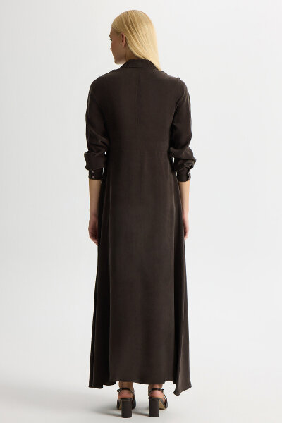 Ön Kısmı Bağlama Detaylı Cupro Elbise Kahverengi - 3