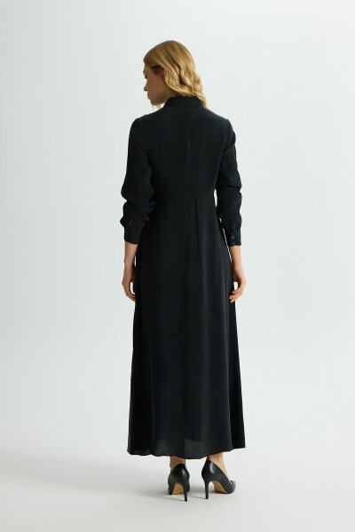 Ön Kısmı Bağlama Detaylı Cupro Elbise Siyah - 3