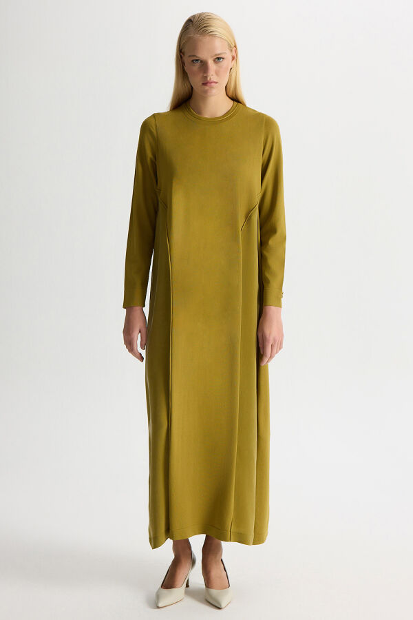 Ön Kısmı Cupro Detaylı triko Elbise Amber - 1