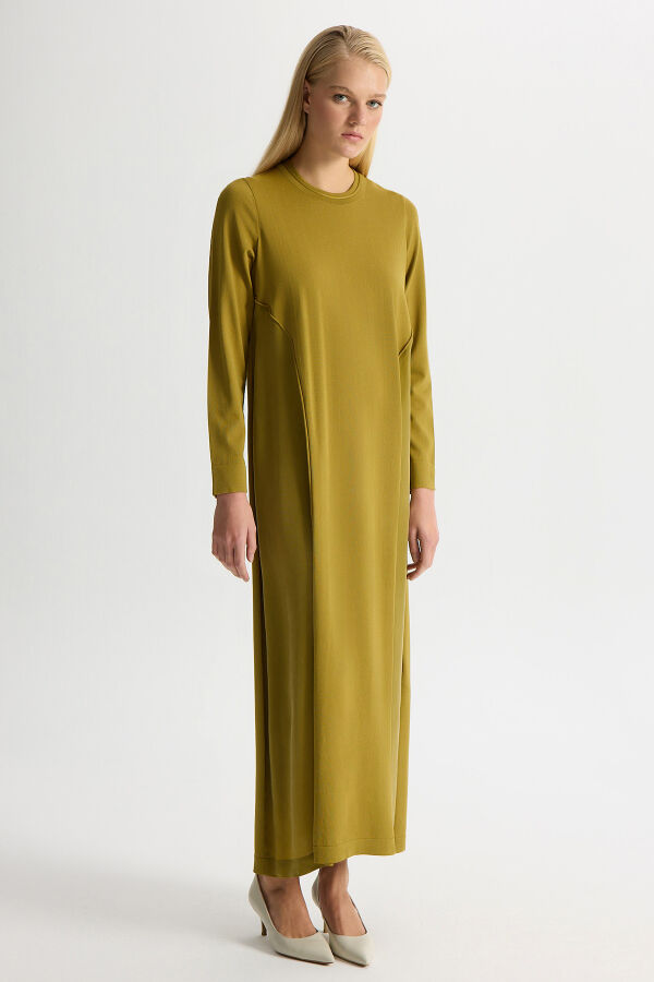 Ön Kısmı Cupro Detaylı triko Elbise Amber - 2