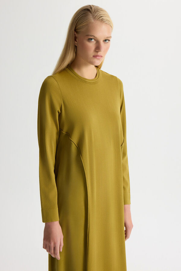 Ön Kısmı Cupro Detaylı triko Elbise Amber - 3