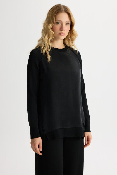 Ön Kısmı Cupro Tunik Siyah - MISS DALIDA