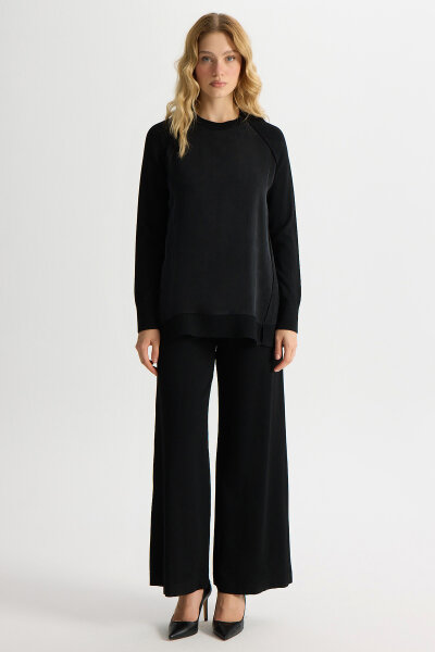 Ön Kısmı Cupro Tunik Siyah - 3