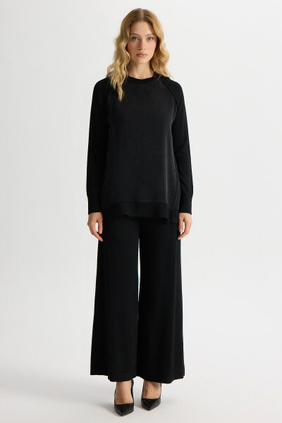 Ön Kısmı Cupro Tunik Siyah - 4