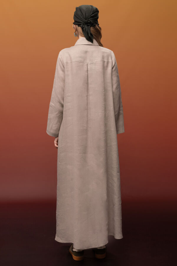 Önü Cepli Basic Keten Elbise Stone - 4