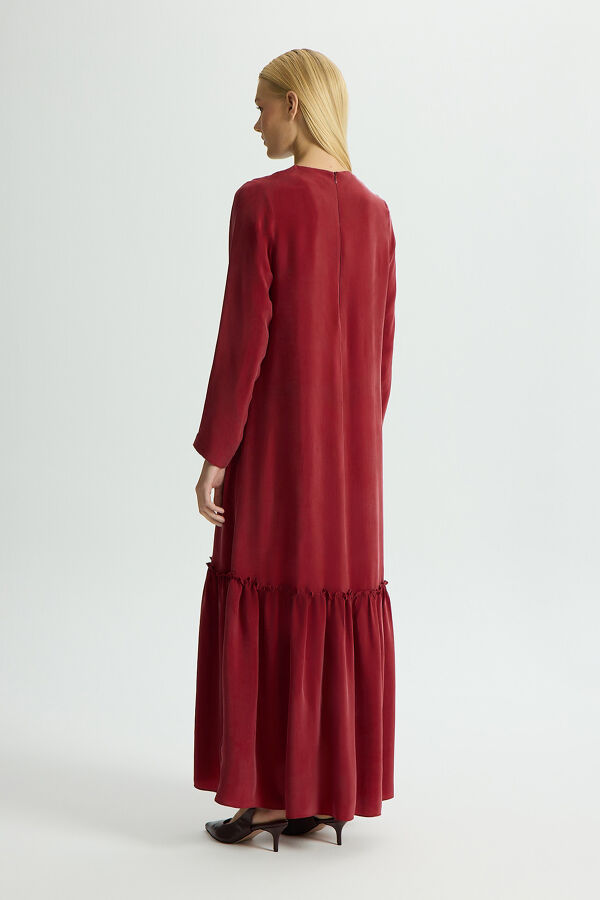 Önü Dantelli Cupro Elbise Cherry - 3