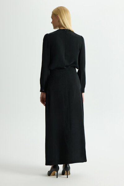 Önü Düğmeli Cupro Etek Siyah - MISS DALIDA (1)