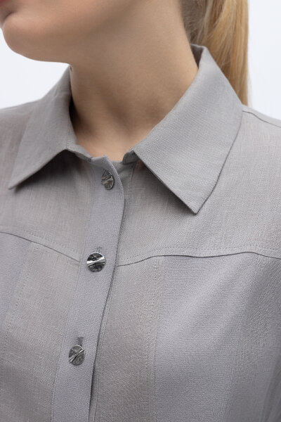 Önü Düğmeli Kısa Keten Ceket Gri - 2