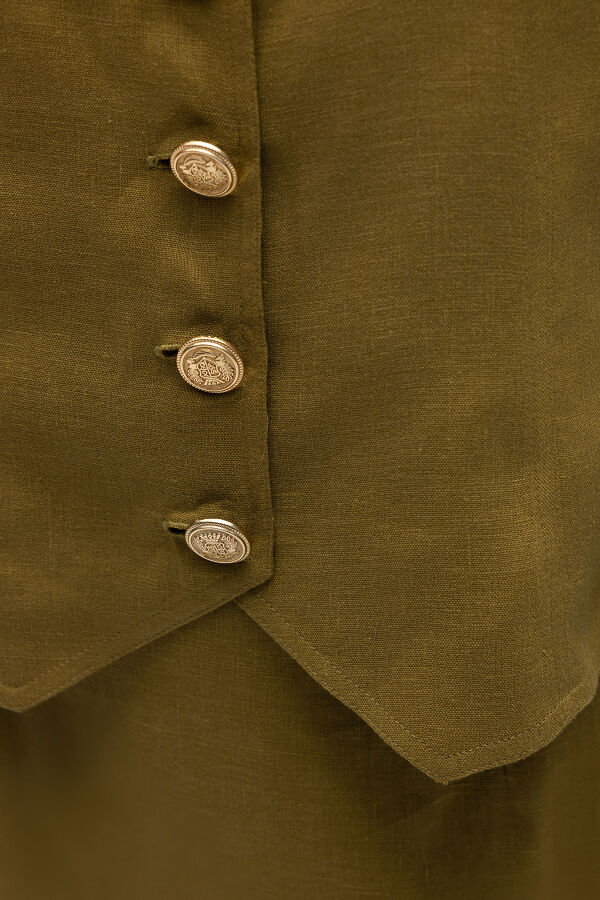 Önü Düğmeli Kısa Keten Ceket Amber - 2