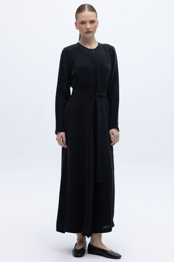 Önü Fermuarlı Cupro Tulum Siyah - 2