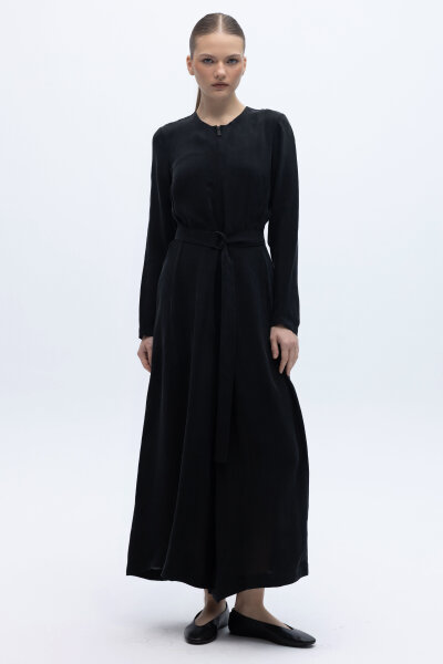 Önü Fermuarlı Cupro Tulum Siyah - 3