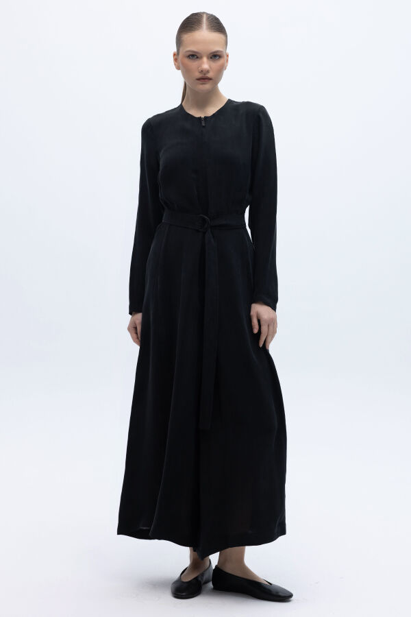 Önü Fermuarlı Cupro Tulum Siyah - 3