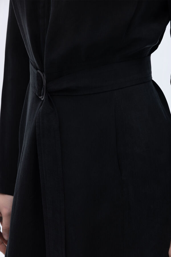 Önü Fermuarlı Cupro Tulum Siyah - 4