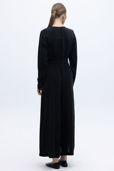 Önü Fermuarlı Cupro Tulum Siyah - 5