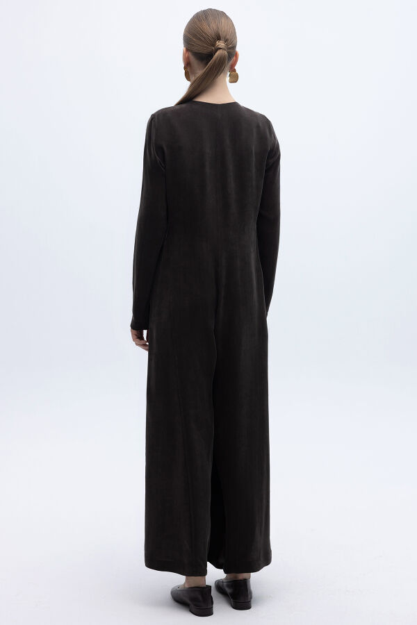 Önü Fermuarlı Cupro Tulum Kahverengi - 2