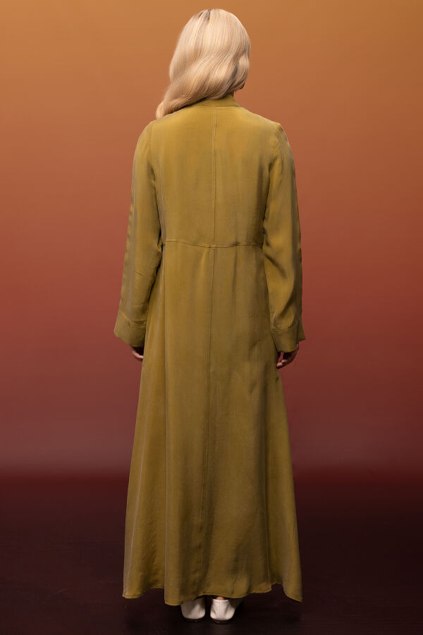Önü Fermuarlı Hakim Yaka Cupro Elbise Amber - 7