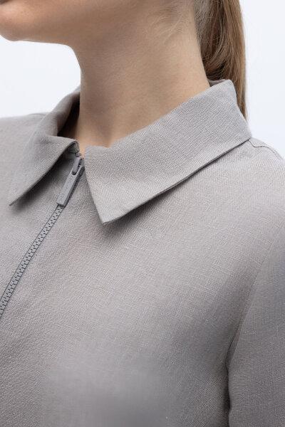 Önü Fermuarlı Keten Gömlek Gri - MISS DALIDA (1)