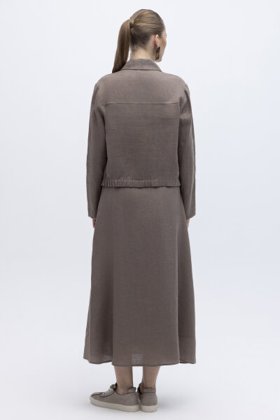 Önü Fermuarlı Kısa Keten Ceket Mink - 2