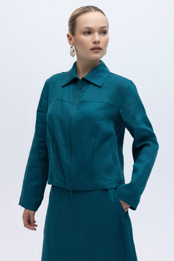 Önü Fermuarlı Kısa Keten Ceket North Sea - 1