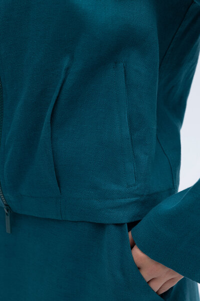 Önü Fermuarlı Kısa Keten Ceket North Sea - 2