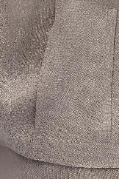 Önü Fermuarlı Kısa Keten Ceket Stone - 2