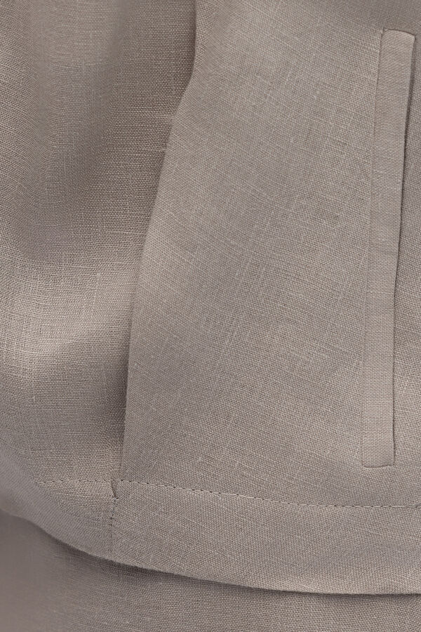 Önü Fermuarlı Kısa Keten Ceket Stone - 2