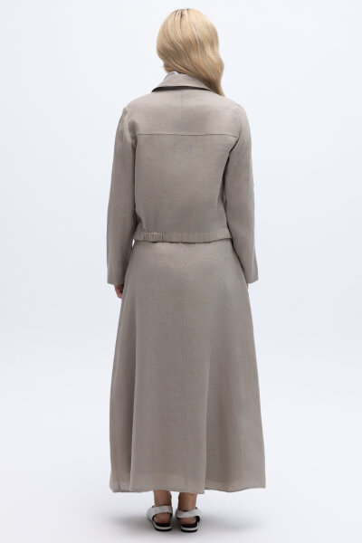 Önü Fermuarlı Kısa Keten Ceket Stone - 3