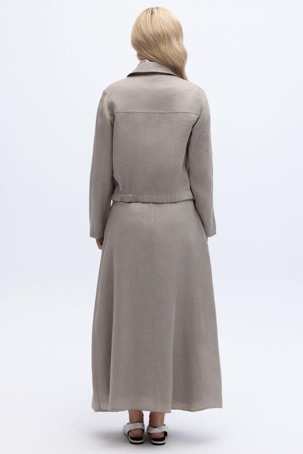 Önü Fermuarlı Kısa Keten Ceket Stone - 3