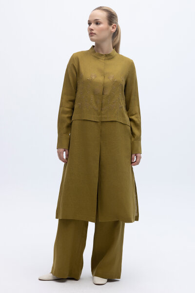 Önü Nakışlı Hakim Yaka Ceket Amber 