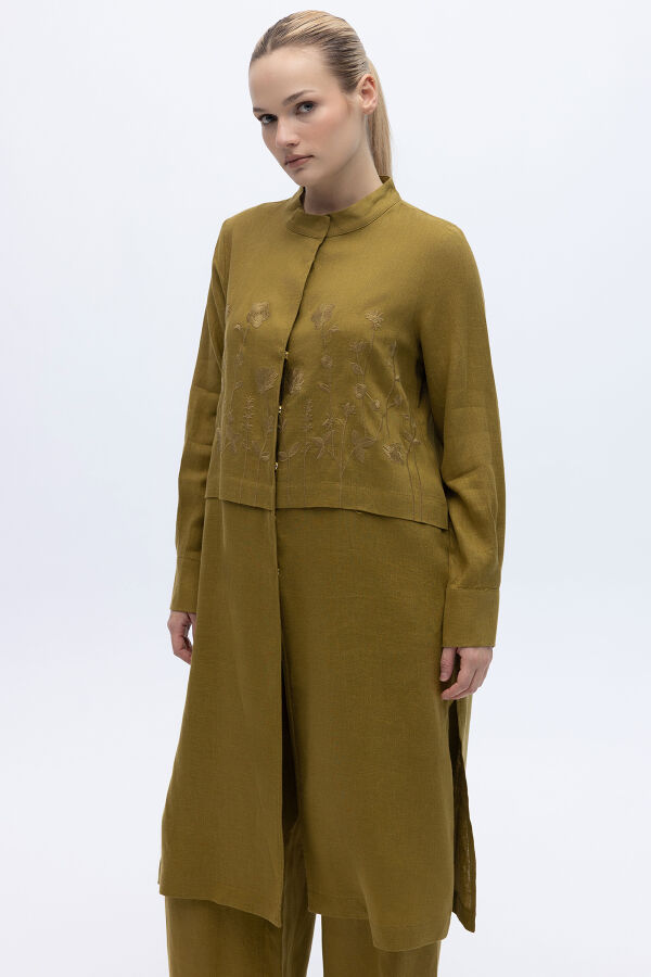 Önü Nakışlı Hakim Yaka Ceket Amber - 2