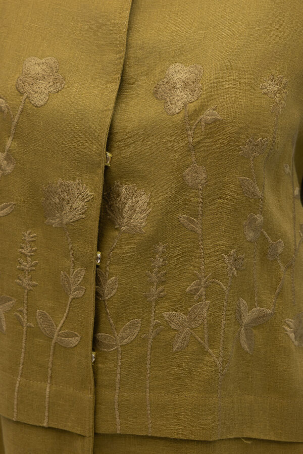 Önü Nakışlı Hakim Yaka Ceket Amber - 3