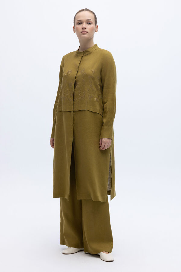 Önü Nakışlı Hakim Yaka Ceket Amber - 5